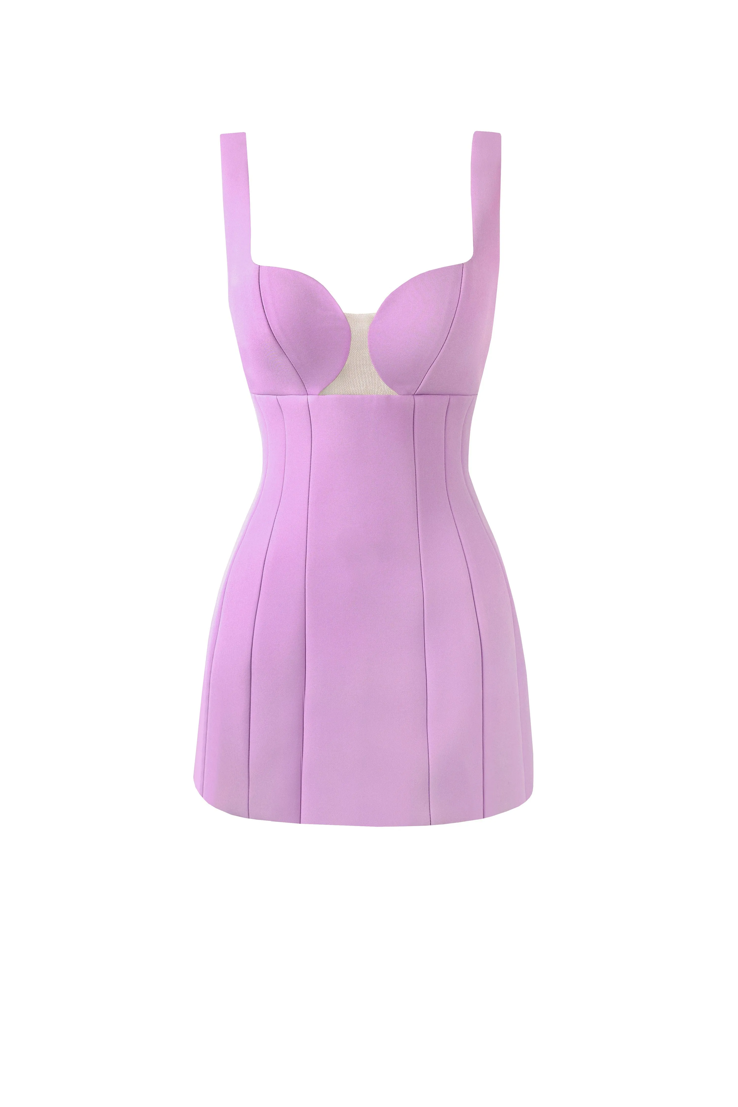 Glossy ultra mini dress in lavender with cutouts sold by Milla