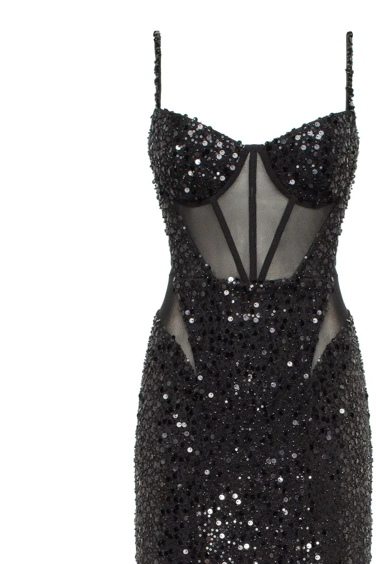 Sensational black maxi on spaghetti straps covered in sequins, Smoky Quartz sold by Milla product image thumbnail 5