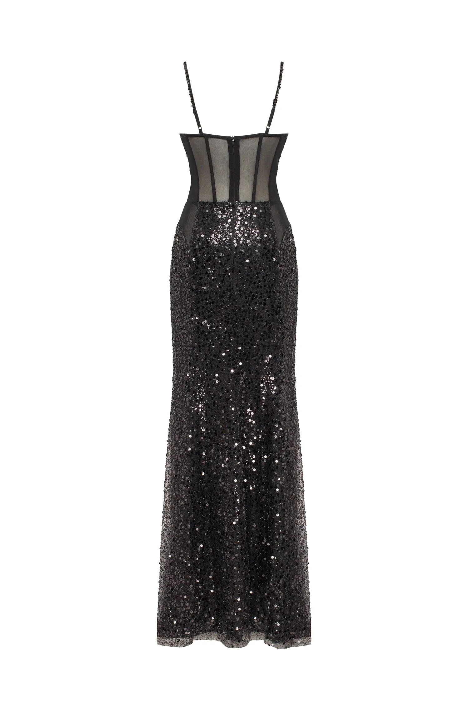 Sensational black maxi on spaghetti straps covered in sequins, Smoky Quartz sold by Milla product image thumbnail 3