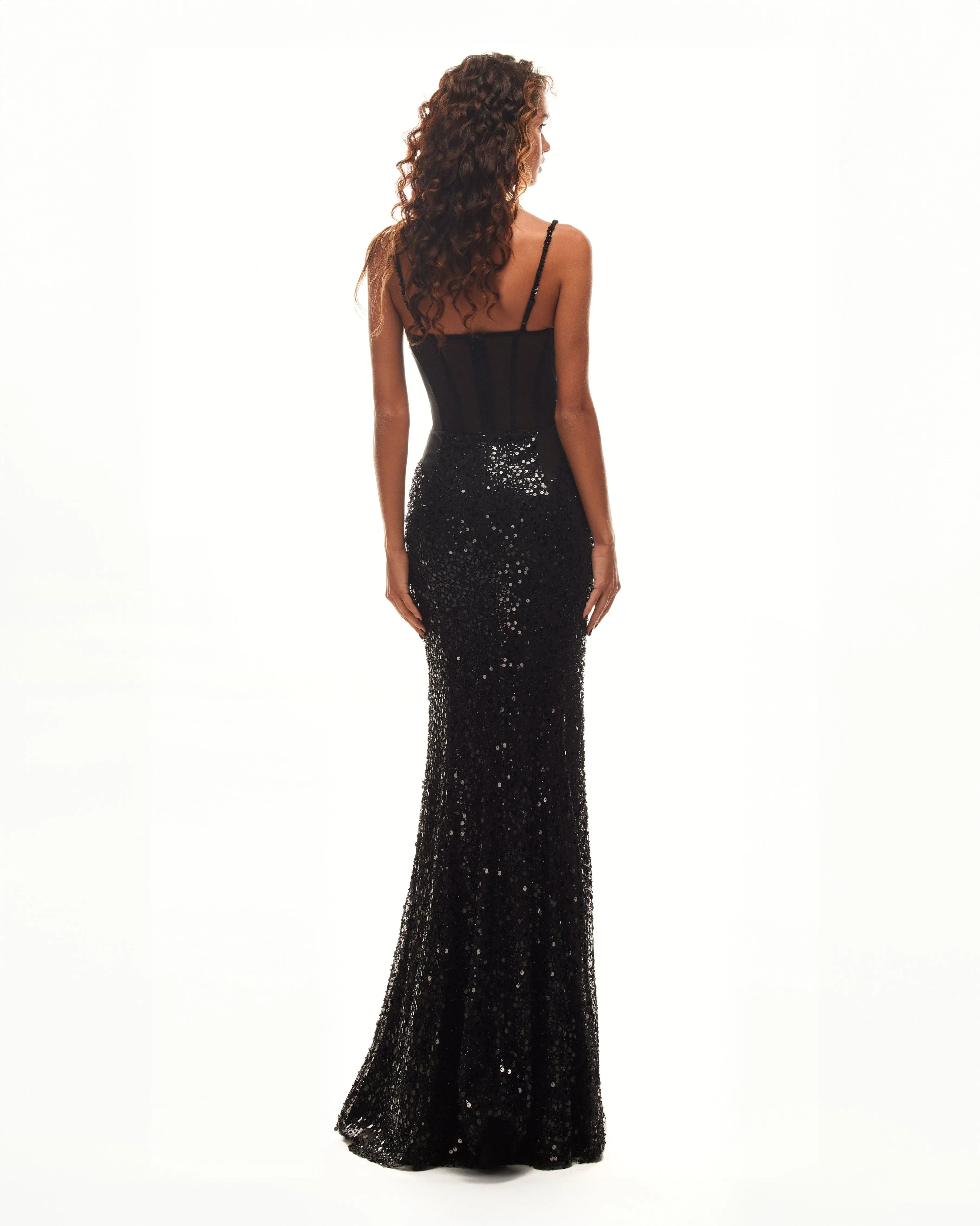 Sensational black maxi on spaghetti straps covered in sequins, Smoky Quartz sold by Milla product image thumbnail 4