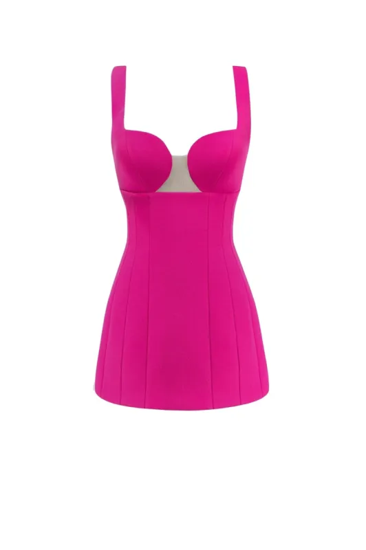 Glossy ultra mini dress in pink with cutouts sold by Milla