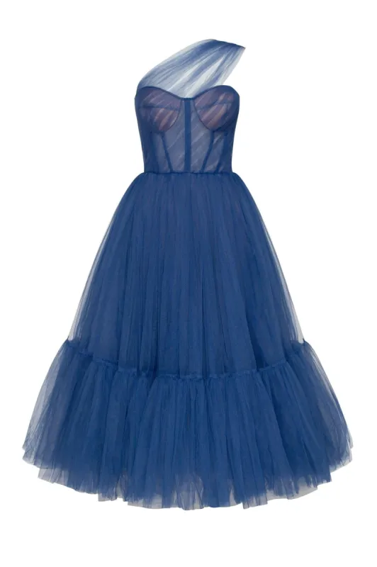 Blue One-Shoulder Cocktail Tulle Dress sold by Milla