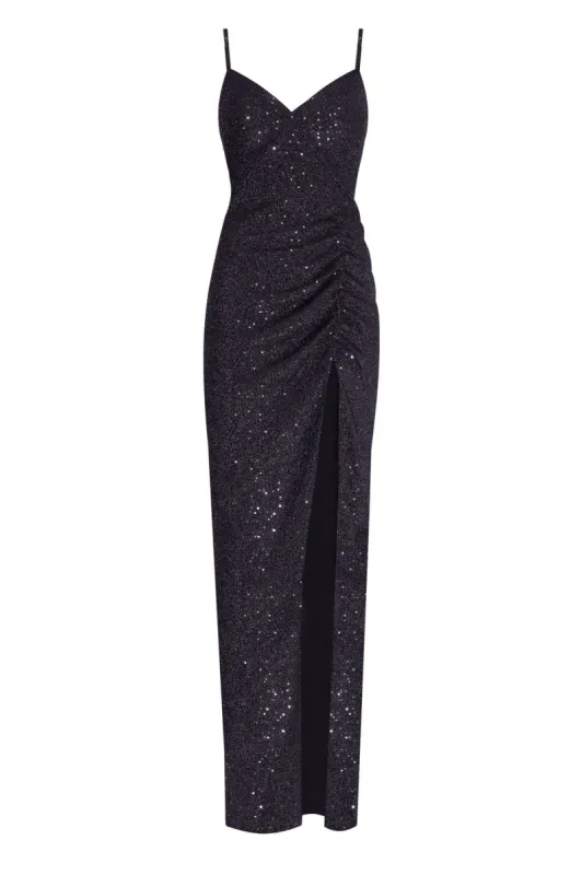 Spectacular sequined maxi gown on long spaghetti straps sold by Milla
