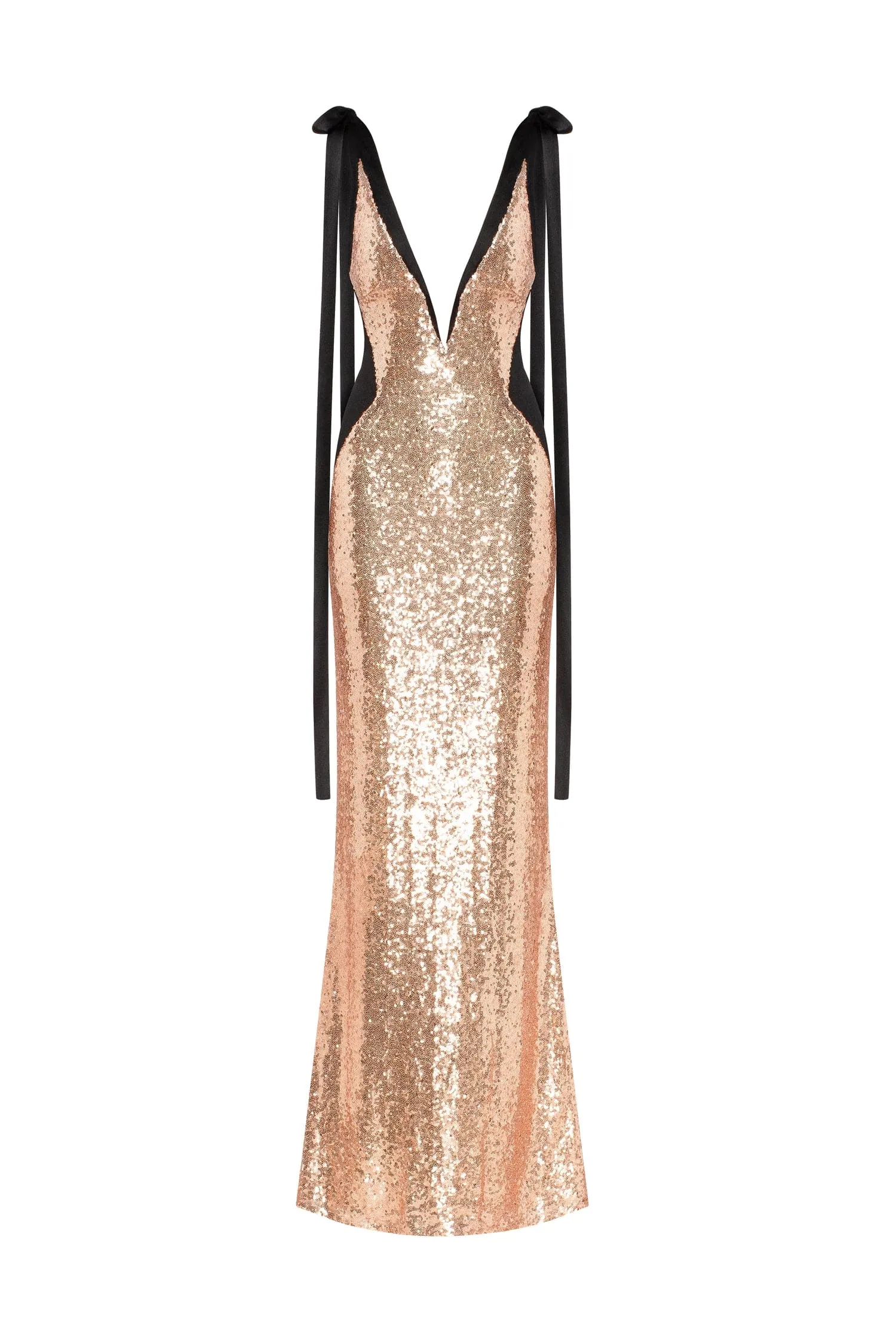 Bizzare fully sequined tie-straps gold maxi dress, Smoky Quartz sold by Milla