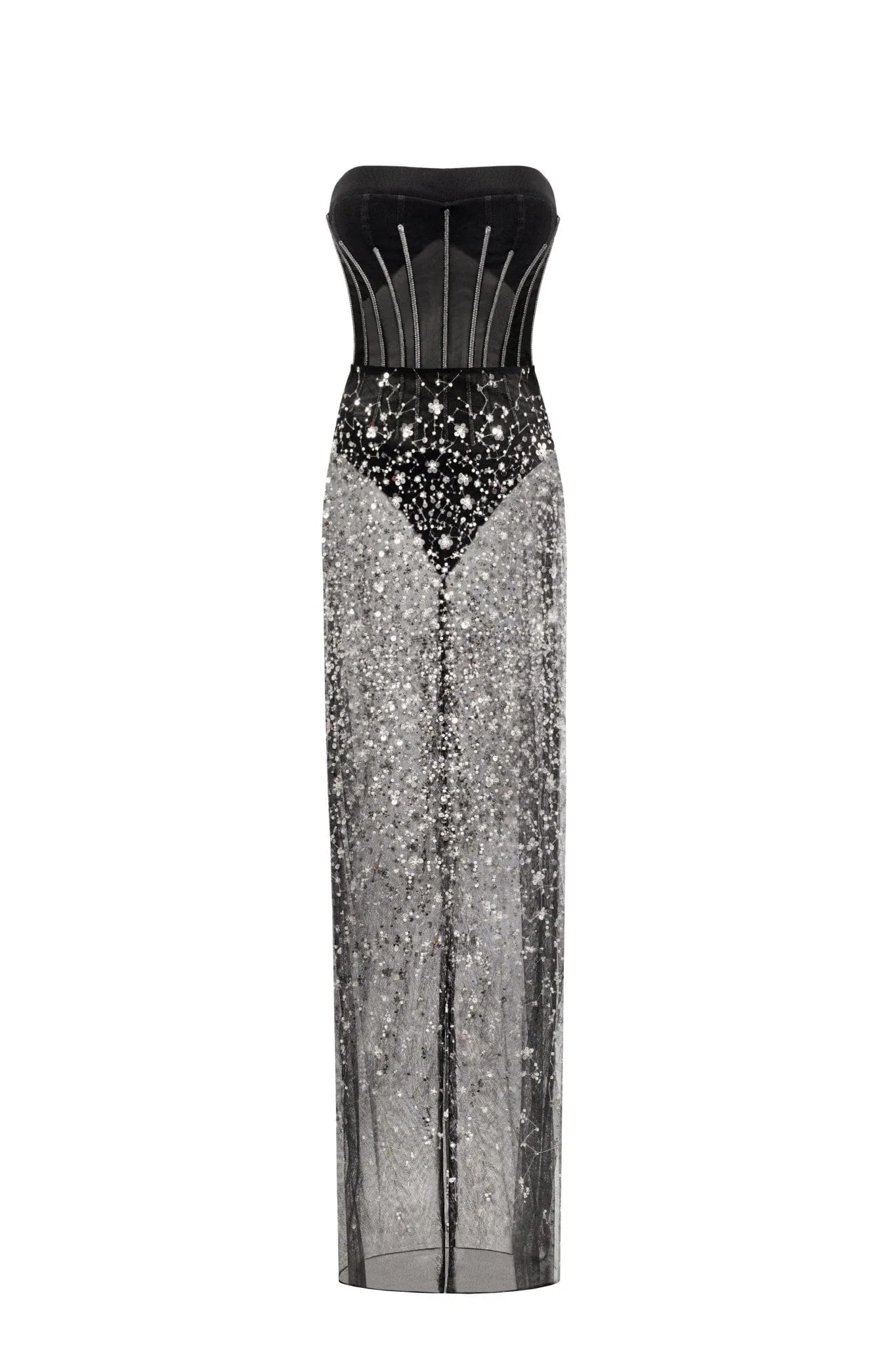 Crystal-covered fabulous black maxi dress sold by Milla