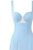Glossy ultra mini dress in light blue with cutouts sold by Milla