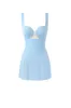 Glossy ultra mini dress in light blue with cutouts sold by Milla