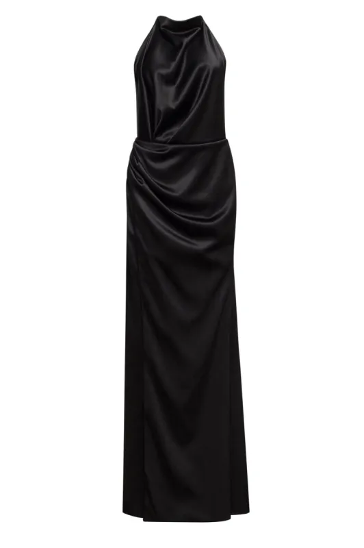 Black Mock neck sleeveless low slit dress sold by Milla