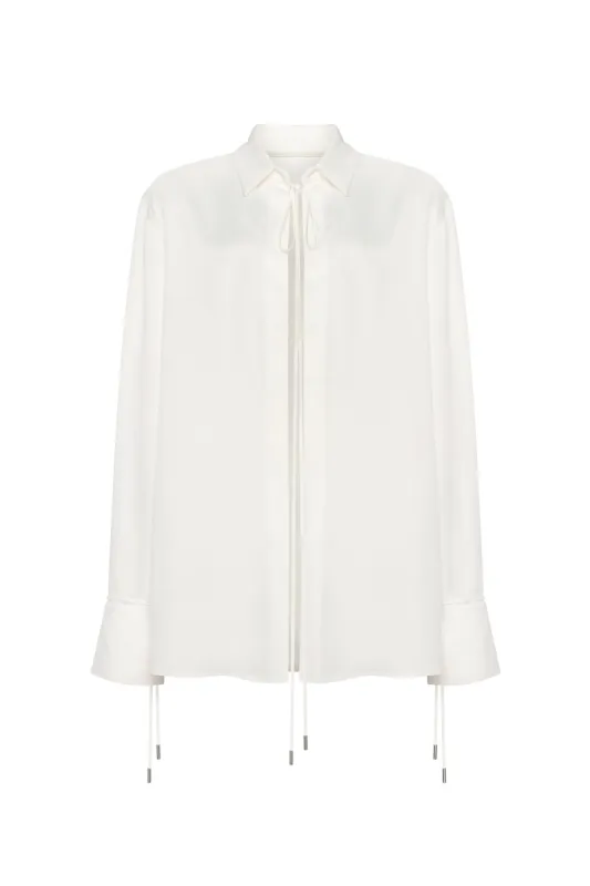 Front-tie satin blouse in white, Xo Xo sold by Milla