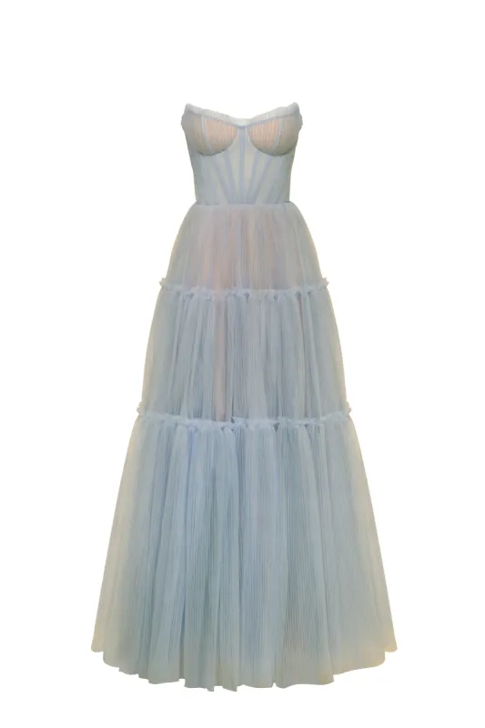 Ocean wave tulle maxi dress with ruffled skirt, Garden of Eden sold by Milla
