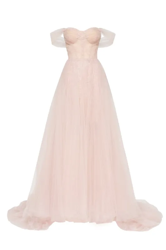 Misty Rose Long off-the-shoulder neckline maxi dress sold by Milla