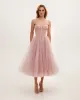 Misty Rose Strapless Puffy Midi Tulle Dress sold by Milla