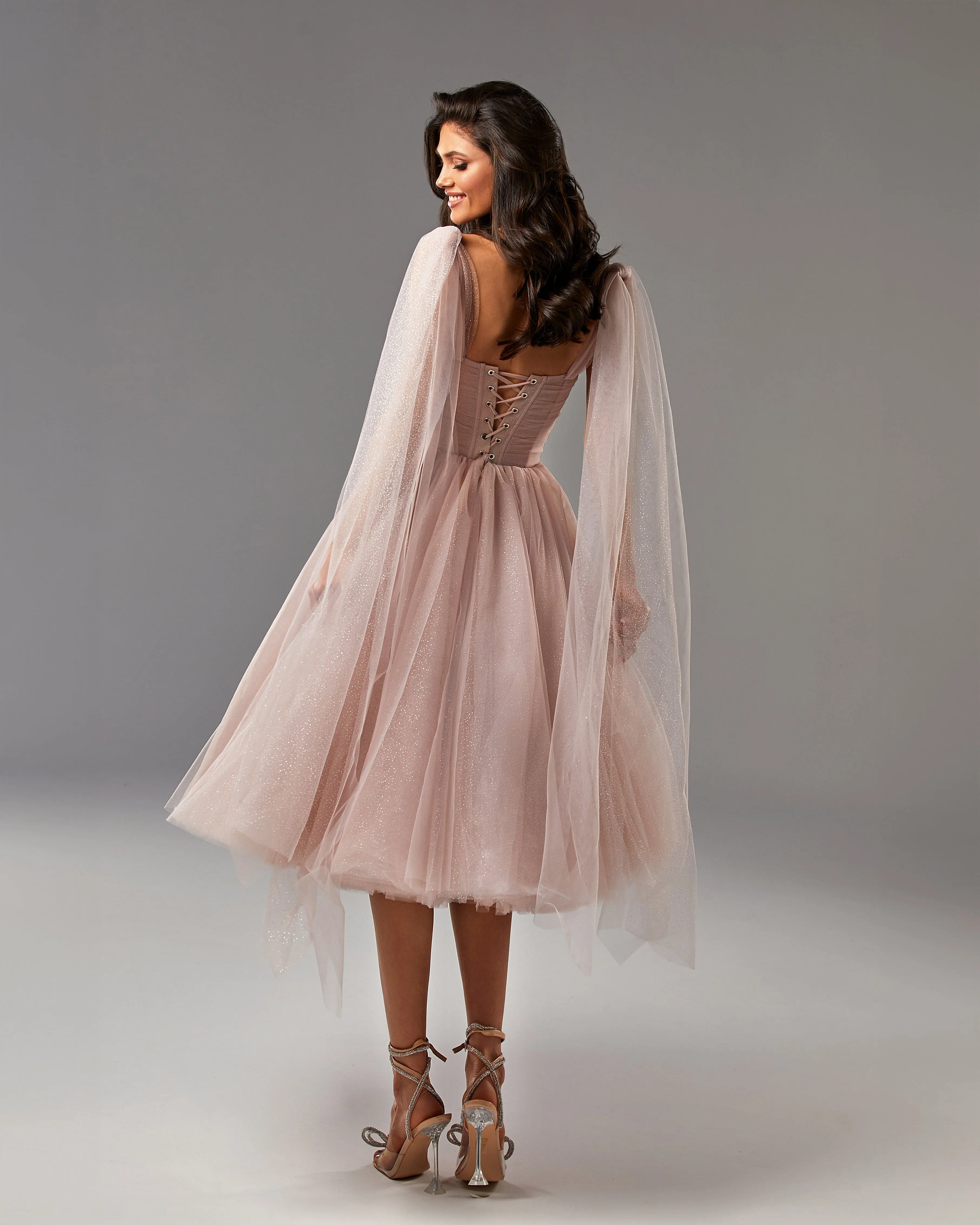 Misty Rose Sparkly off-the-shoulder tulle dress sold by Milla product image thumbnail 4