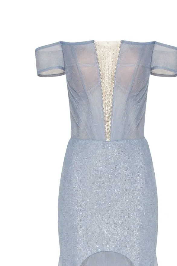 Long off-the-shoulder prom dress with inner skirt sold by Milla product image thumbnail 5