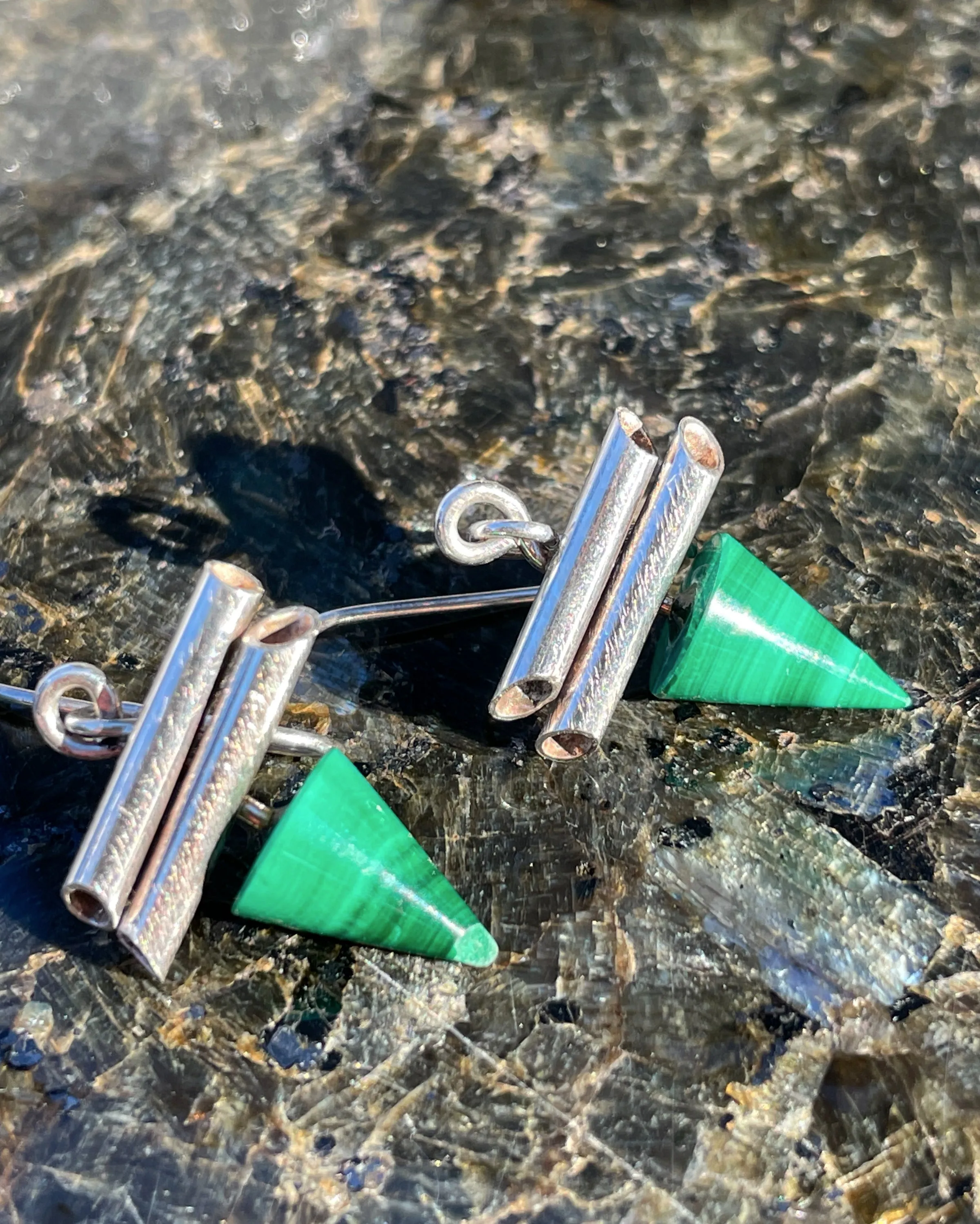 Malachite Cone Pendant Earrings sold by Maiden Name product image thumbnail 2