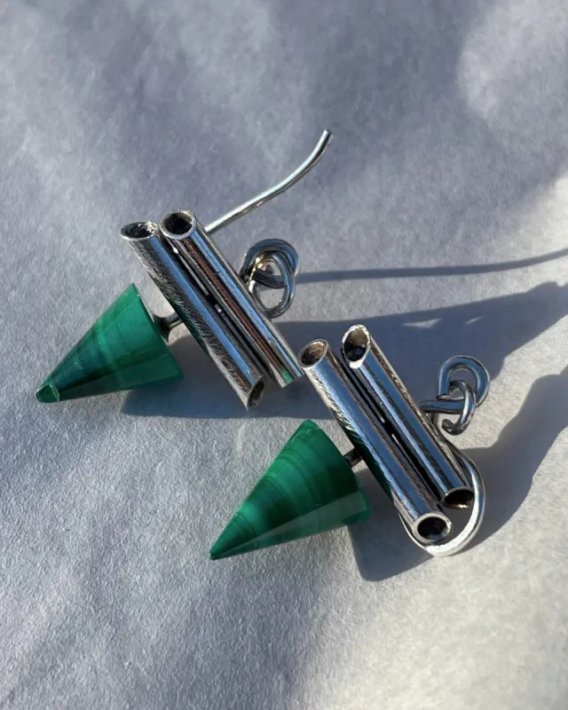 Malachite Cone Pendant Earrings sold by Maiden Name