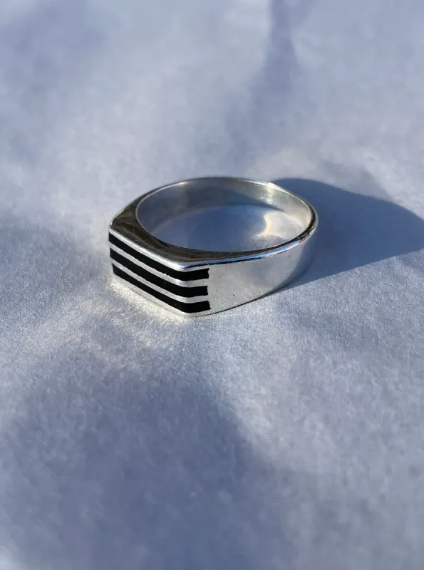 Onyx Triple Inlay Sterling Silver Ring, Sz. 7 sold by Maiden Name