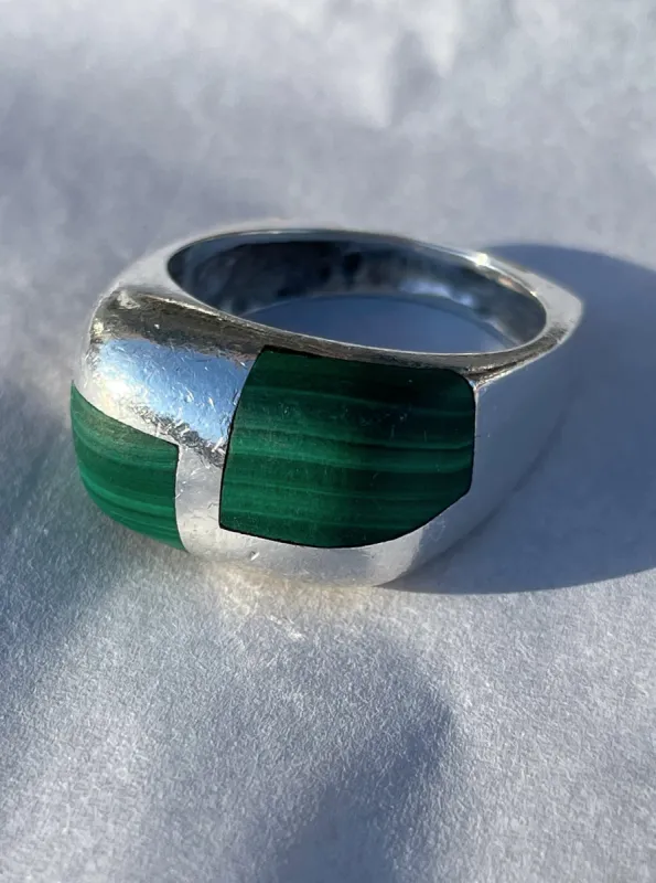 Malachite and Sterling Silver Ring, Sz. 9 made by Maiden Name