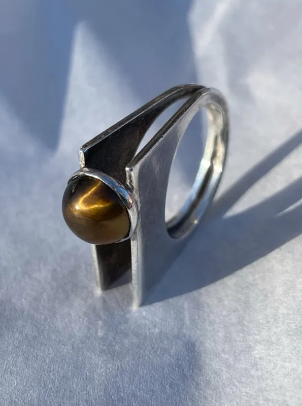 Tiger's Eye and Sterling Silver Double-Banded Ring, Sz. 4.75 sold by Maiden Name