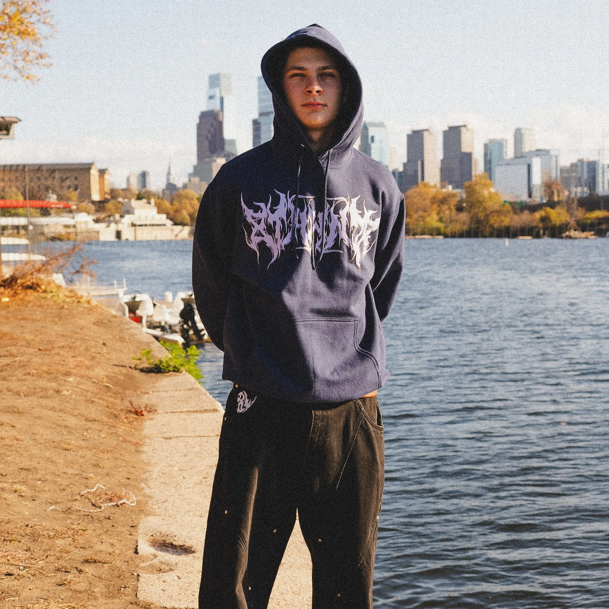 HARDCORE LOGO HOODIE NAVY sold by 8thwndr product image thumbnail 5