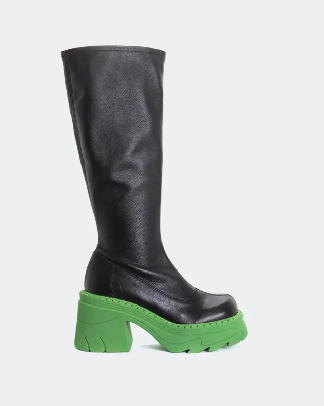 Giovana Black Leather Stretch Green Sole sold by L'Intervalle