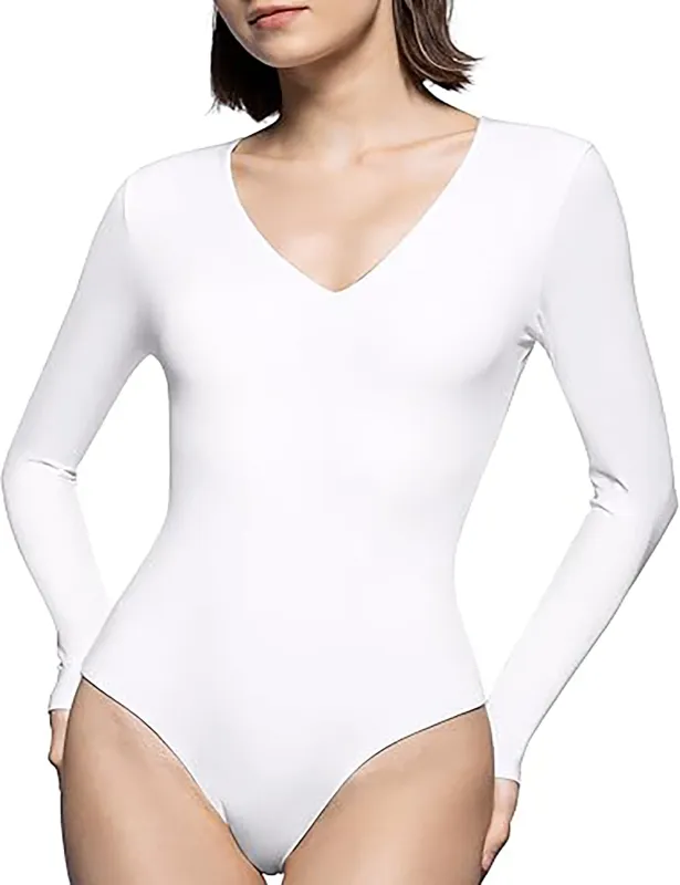 PUMIEY V-NECK Womens Bodysuit Long sleeve sold by Pumiey