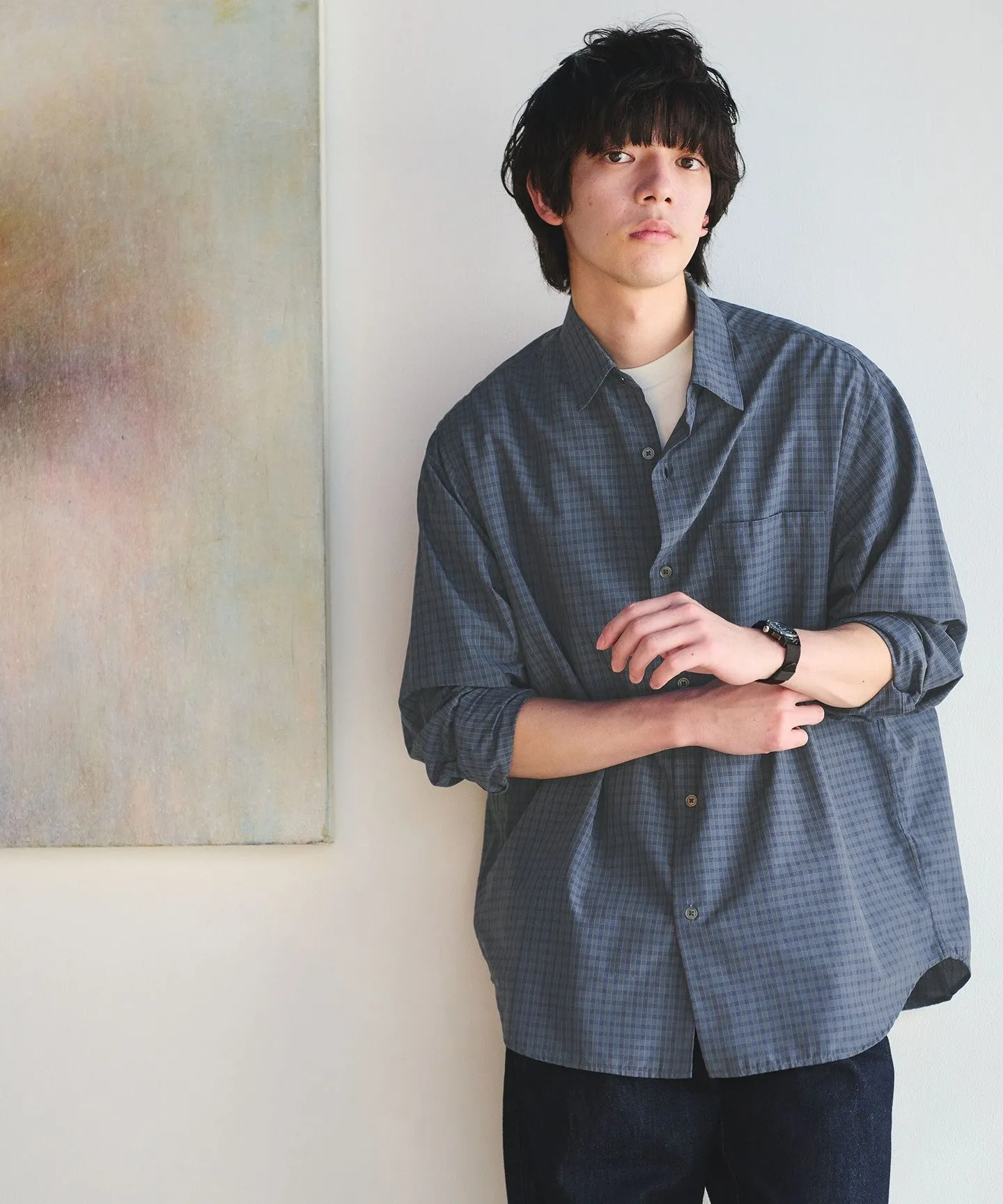 ナイロン コットン チェック ジャストルーズ 長袖 シャツ sold by United Arrows