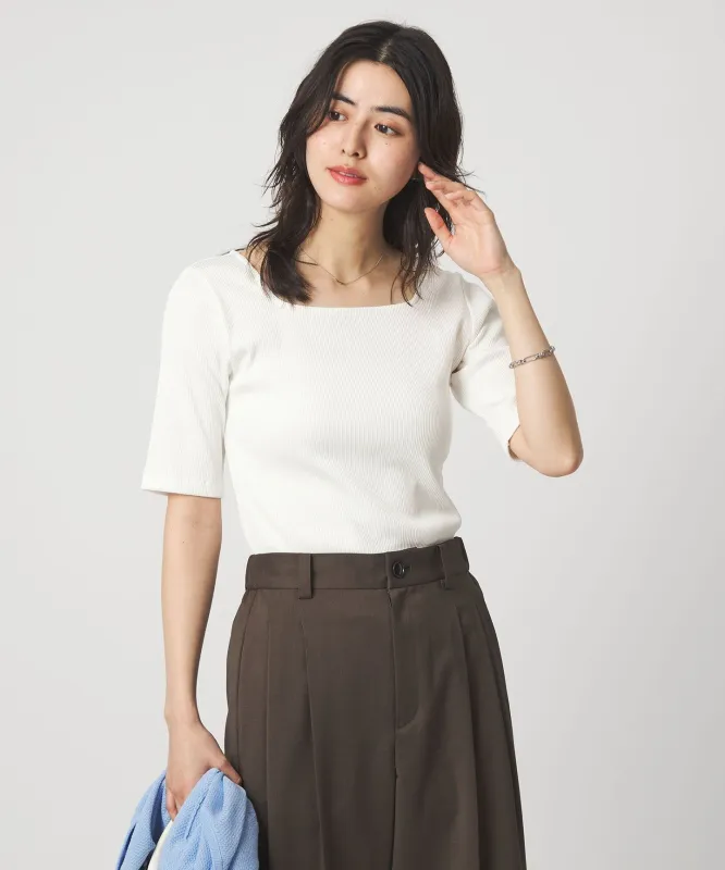 ブライトリブ スクエアネック 5分袖 プルオーバー カットソー made by United Arrows