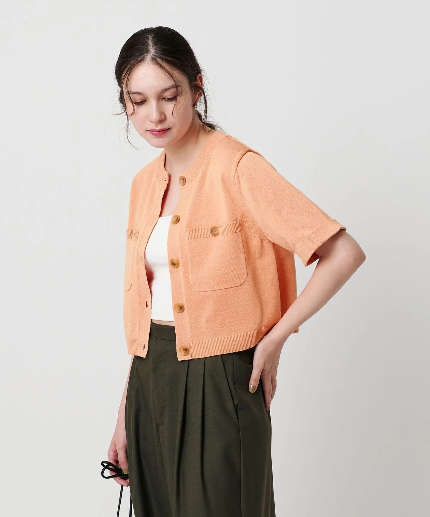 ポリエステルコットン ポケットハーフスリーブ カーディガン sold by United Arrows