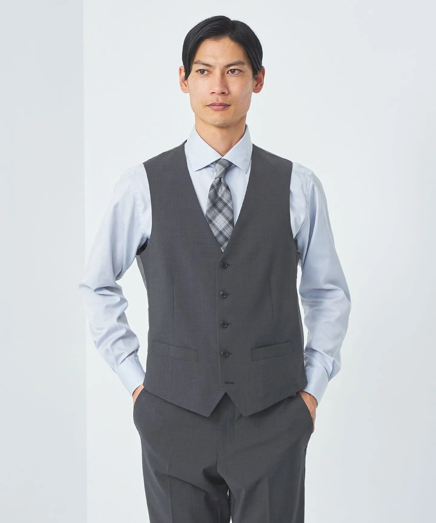 A+ TWPU トロピカル無地 スリム 5B スーツベスト -ウォッシャブル- sold by United Arrows product image thumbnail 3