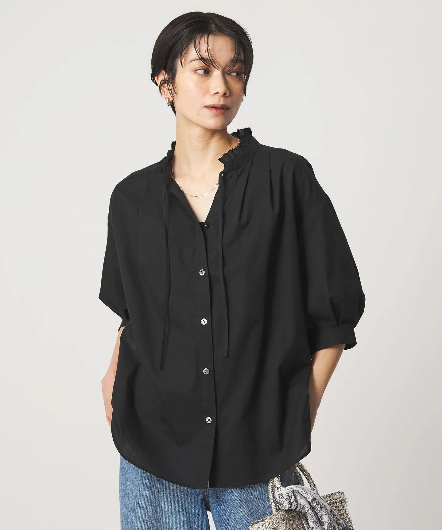 フリル ネック ショートスリーブ ブラウス sold by United Arrows product image thumbnail 3