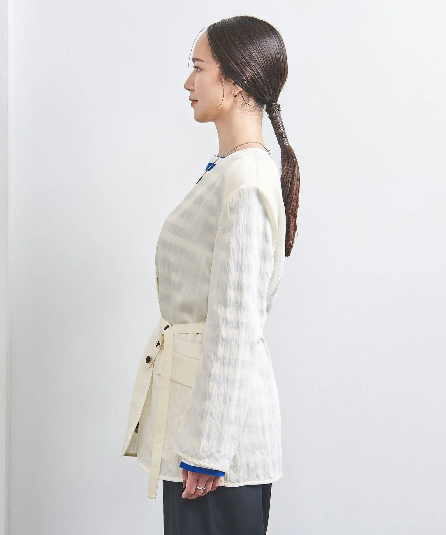 Vノーカラー ベルテッド ジャケット ストライプ sold by United Arrows product image thumbnail 5