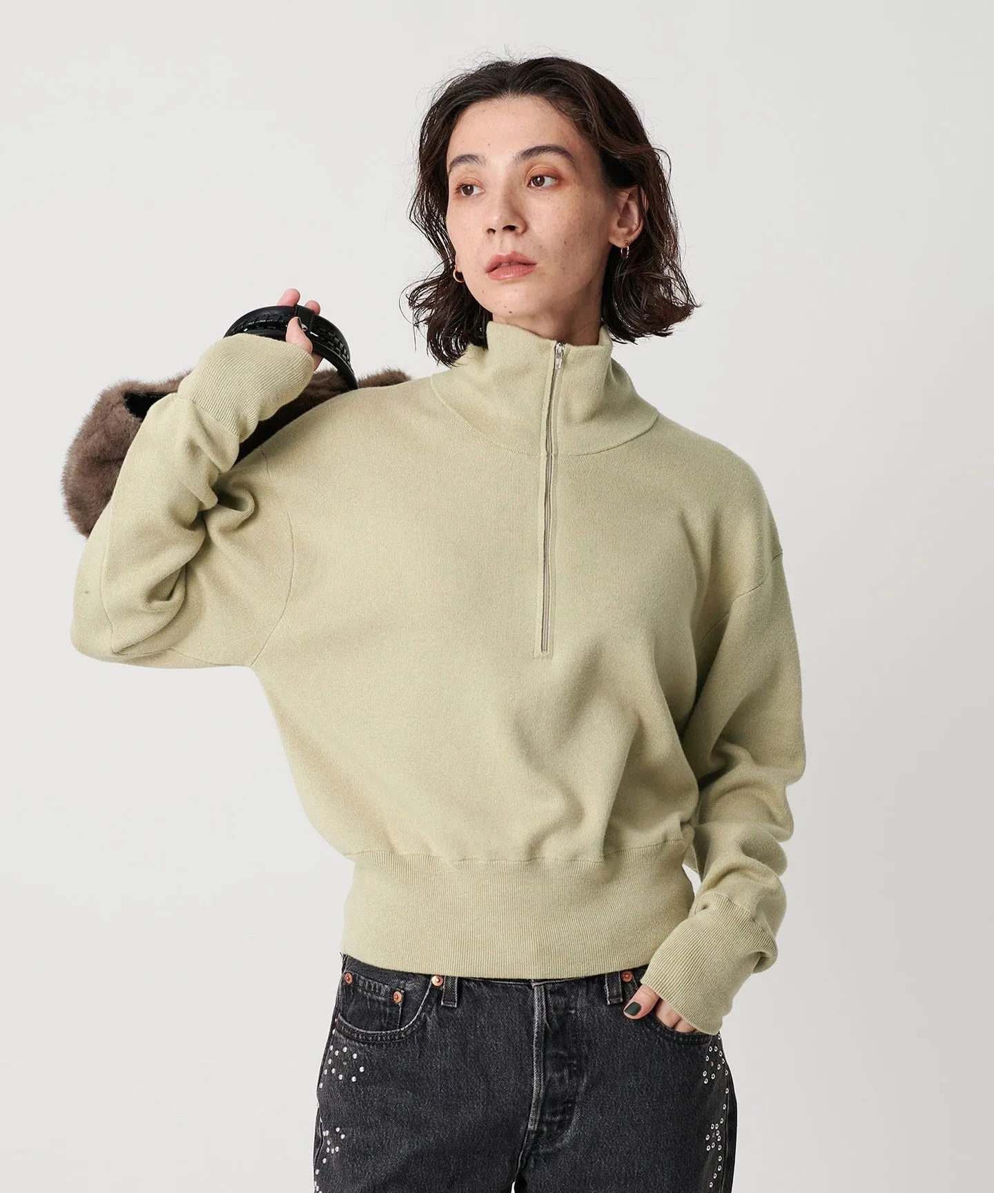 コットンカシミヤ ハーフジッププルオーバー ウォッシャブル sold by United Arrows