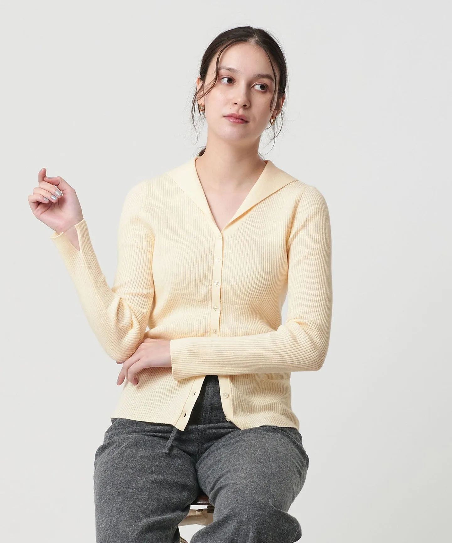 コットンカシミヤ リブセーラーカラー カーディガン ウォッシャブル sold by United Arrows product image thumbnail 5