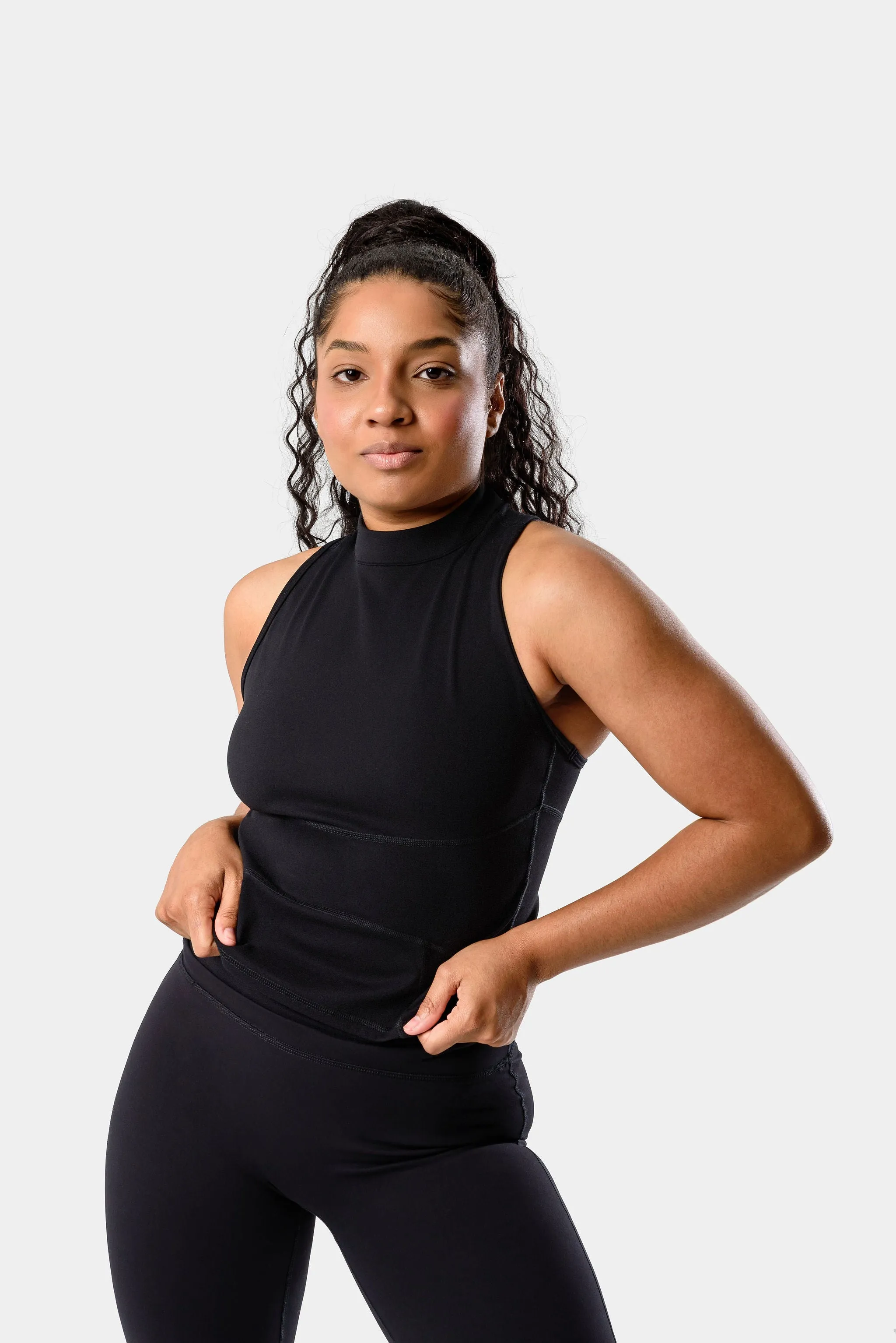 Mia High Neck Top - Black sold by Kamo Fitness