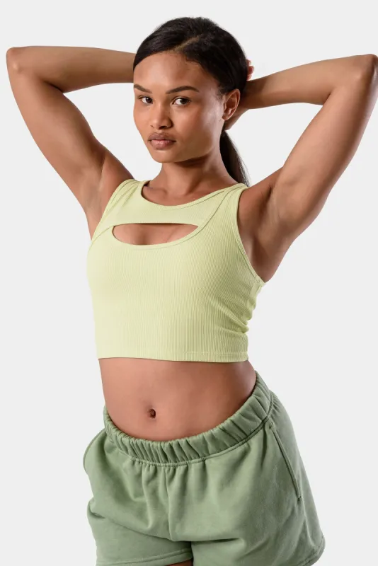 Aria Crossover Rib Tank Top Bra - Green sold by Kamo Fitness