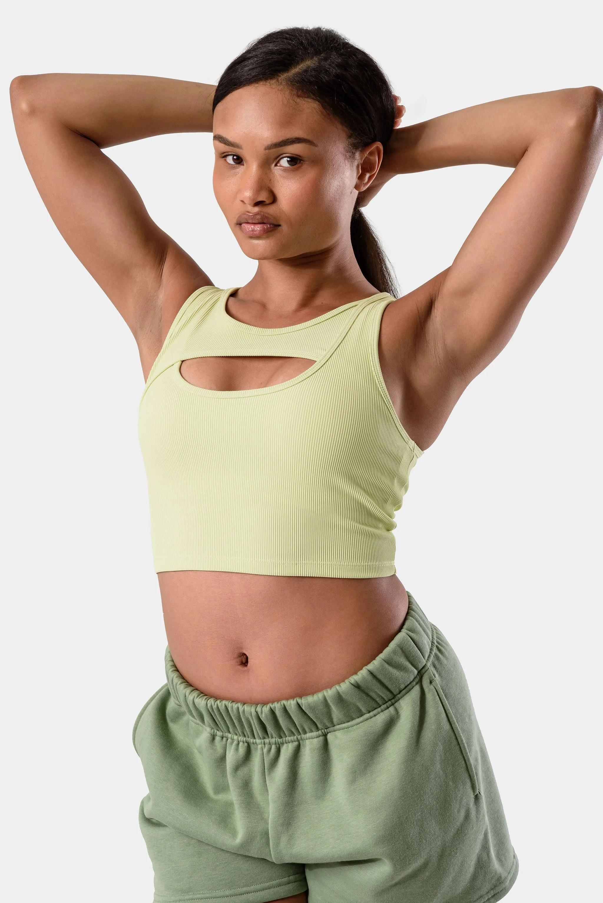Aria Crossover Rib Tank Top Bra - Green sold by Kamo Fitness