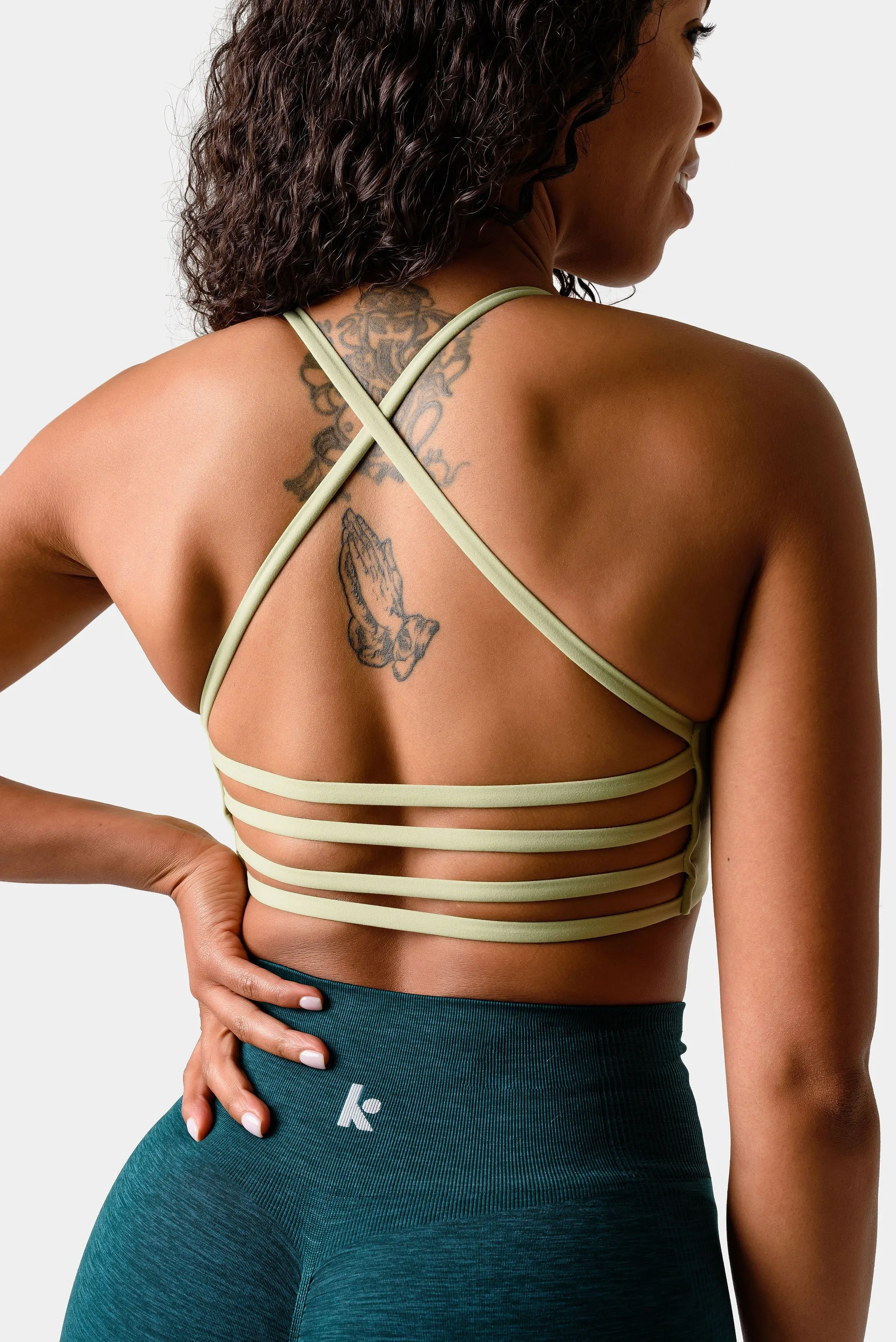 Iris Strappy Back Crop Sports Bra - Swamp Green sold by Kamo Fitness