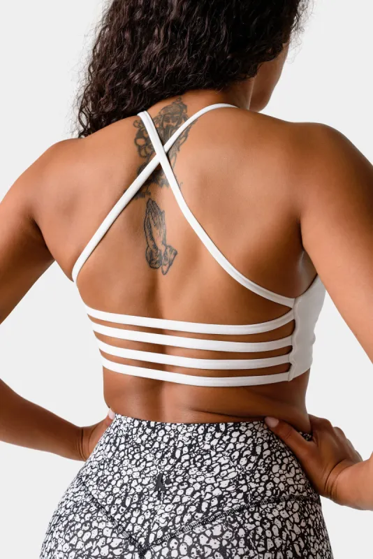 Iris Strappy Back Crop Sports Bra - White sold by Kamo Fitness