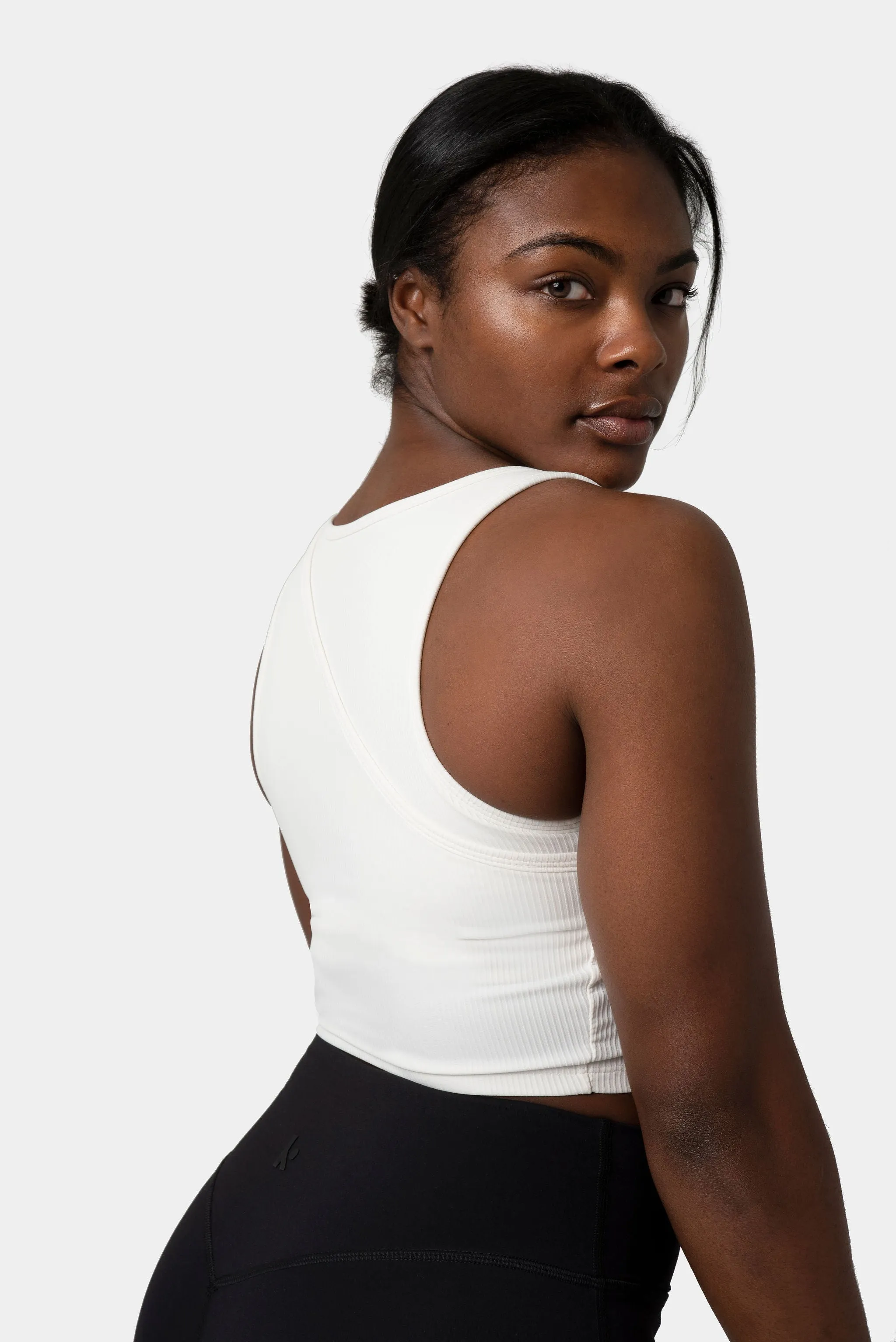 Aria Crossover Rib Tank Top Bra - White sold by Kamo Fitness product image thumbnail 2