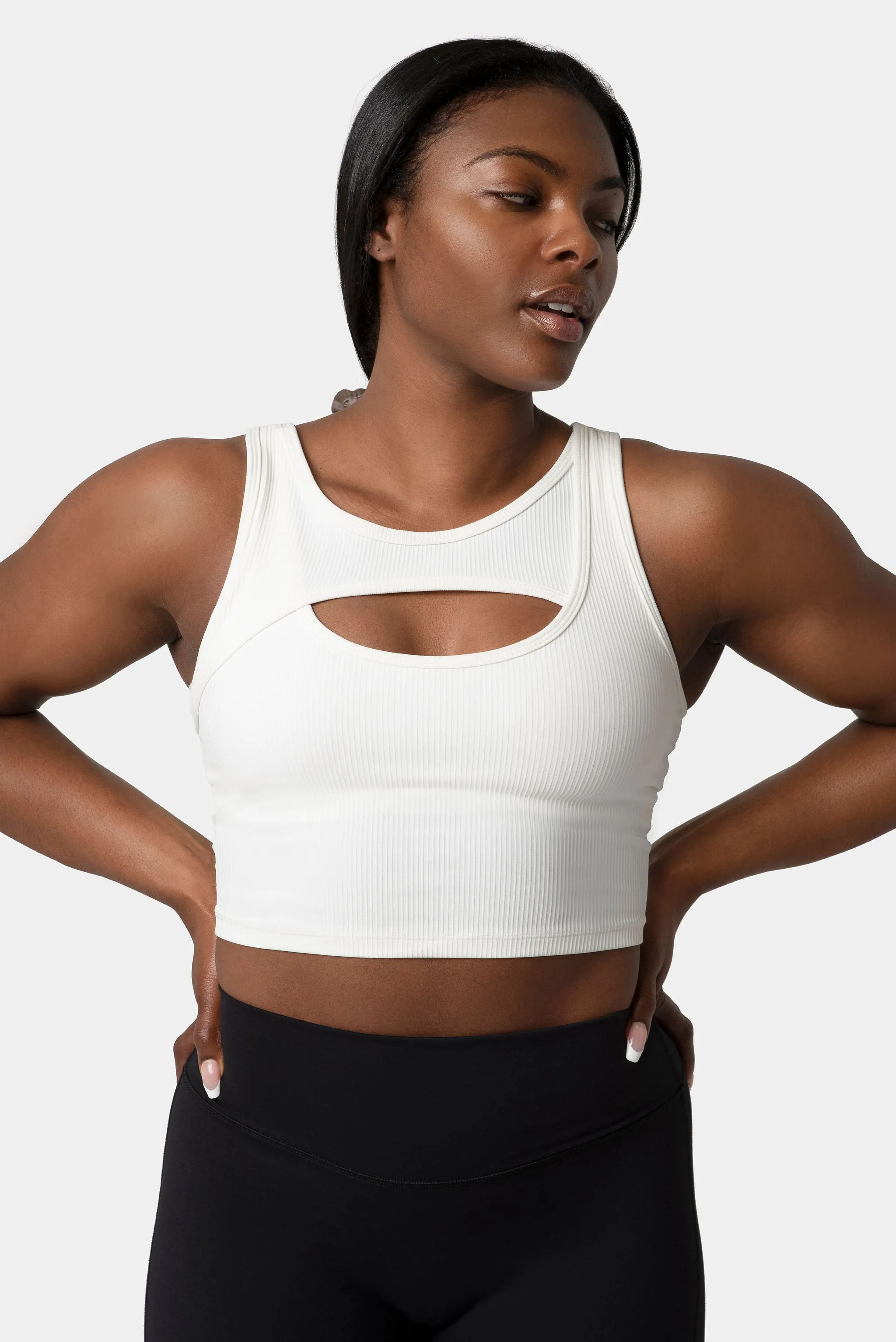 Aria Crossover Rib Tank Top Bra - White sold by Kamo Fitness