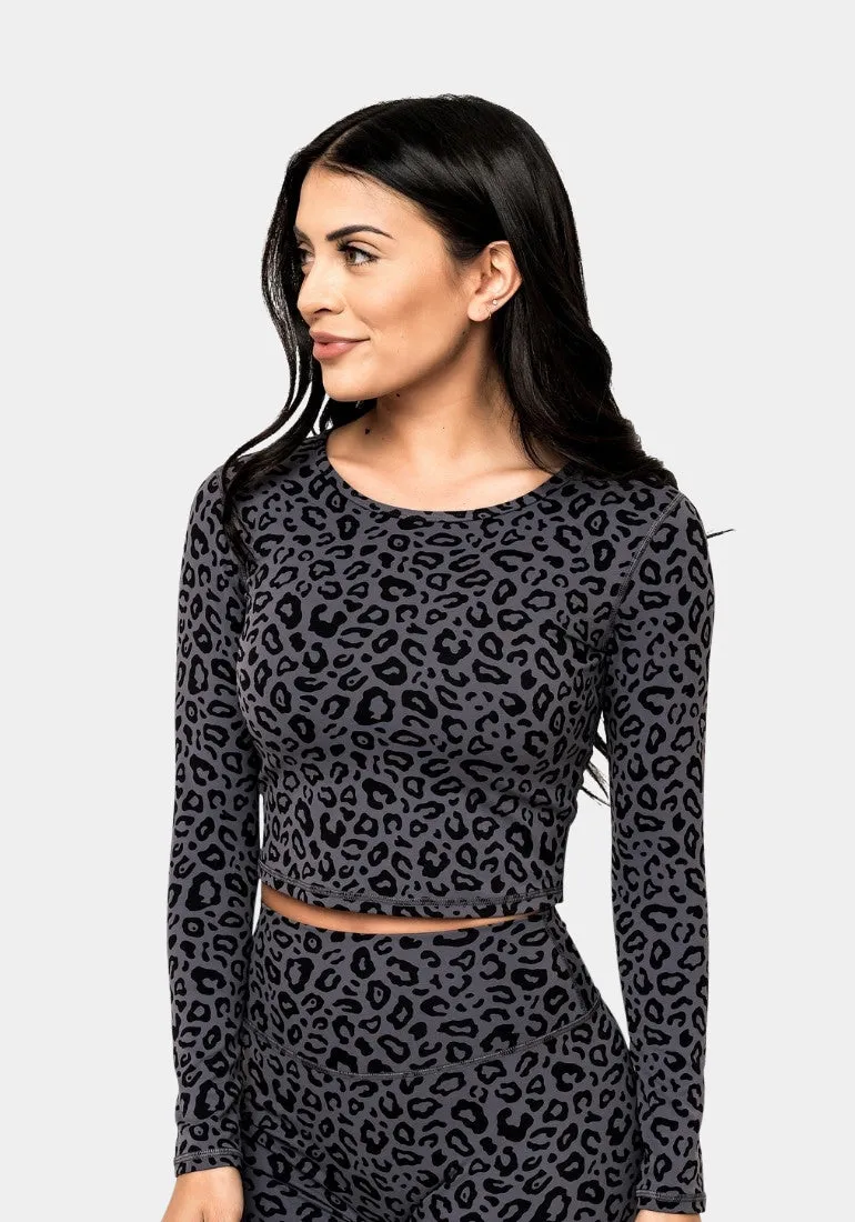 Serenity Long Sleeve Crop - Magnet Leopard sold by Kamo Fitness