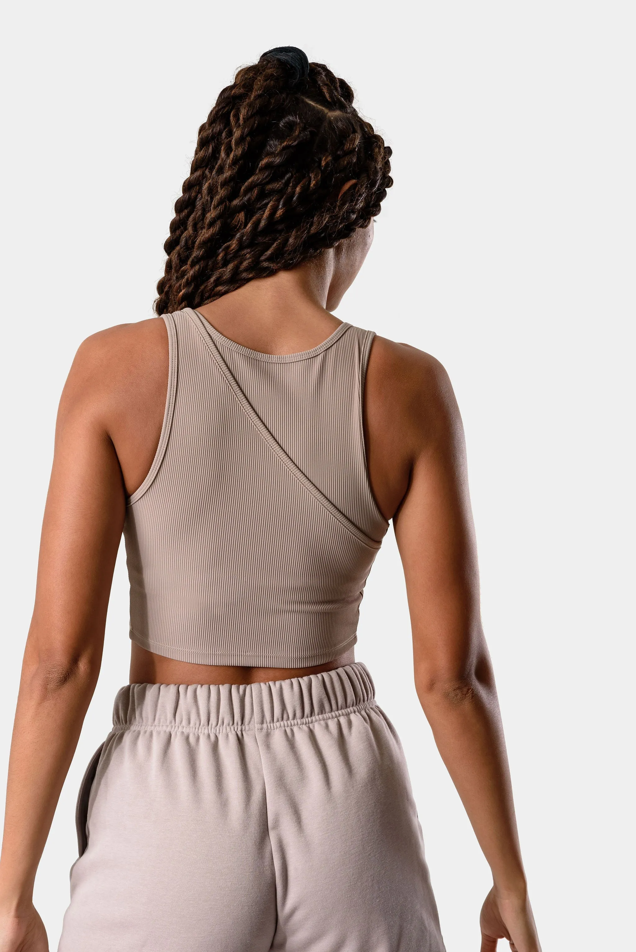 Aria Crossover Rib Tank Top Bra - Beige sold by Kamo Fitness product image thumbnail 2