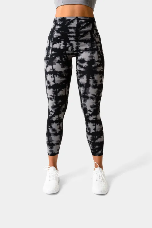 Hannah Pocket Leggings 25" - Grey Shibori Print sold by Kamo Fitness