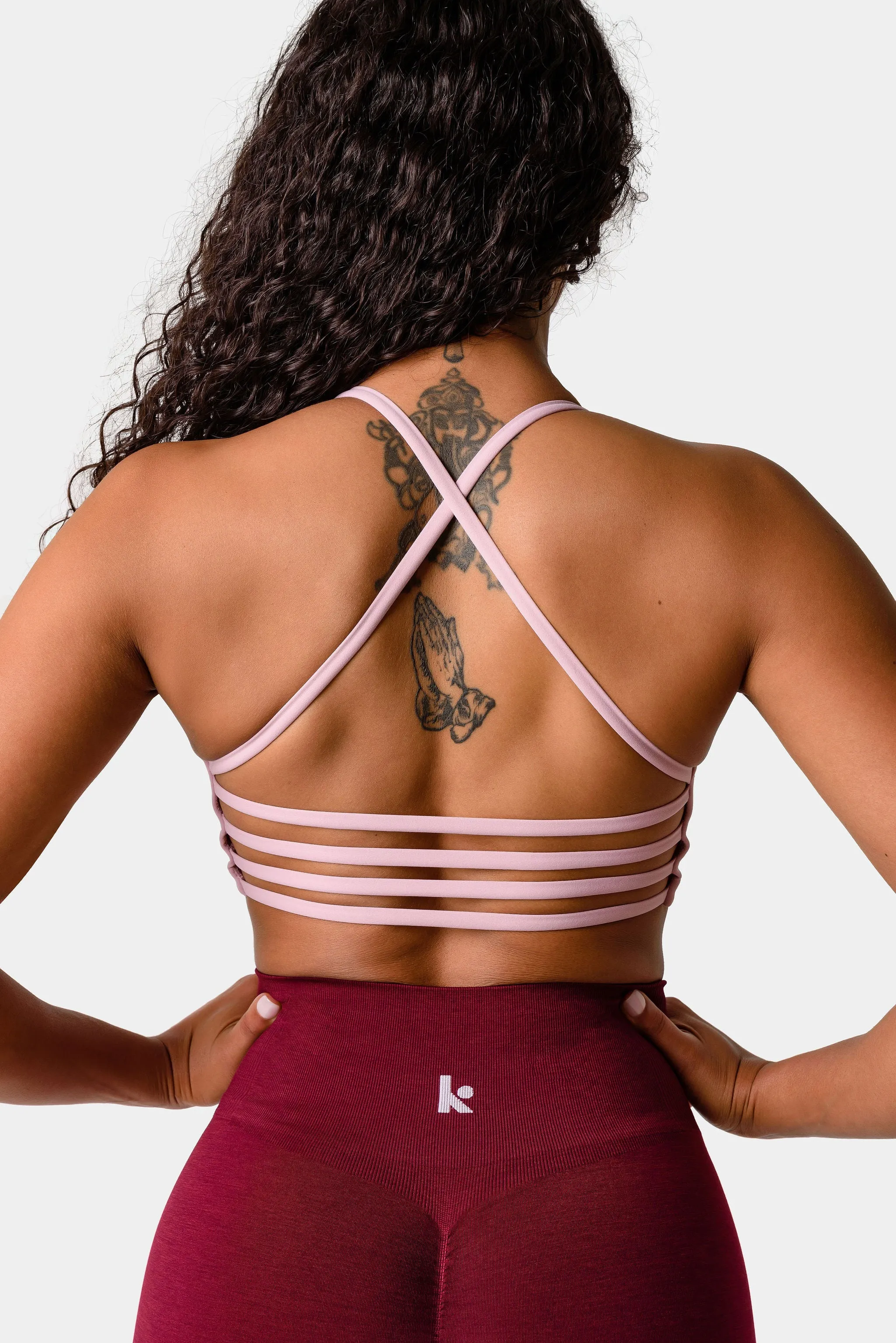 Iris Strappy Back Crop Sports Bra - Pink Lavender sold by Kamo Fitness