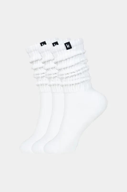 3-Pair Pack Cozy Scrunch Socks - White sold by Kamo Fitness