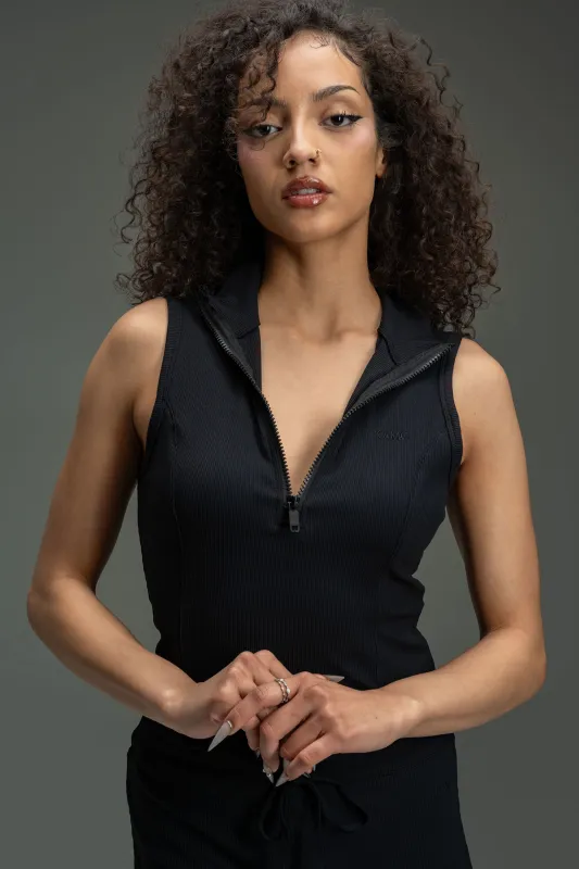 Essential Zipper Sleeveless Top - Chaorcal Black sold by Kamo Fitness