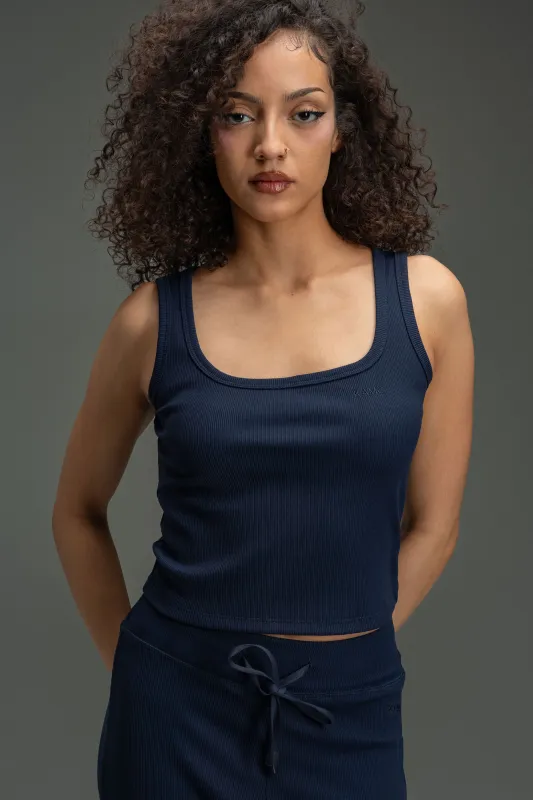 Essential Ribbed Tank Top - Navy Blue sold by Kamo Fitness
