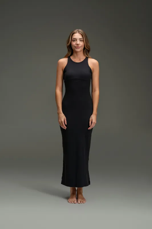 Rib Maxi Tank Dress - Charcoal Black sold by Kamo Fitness
