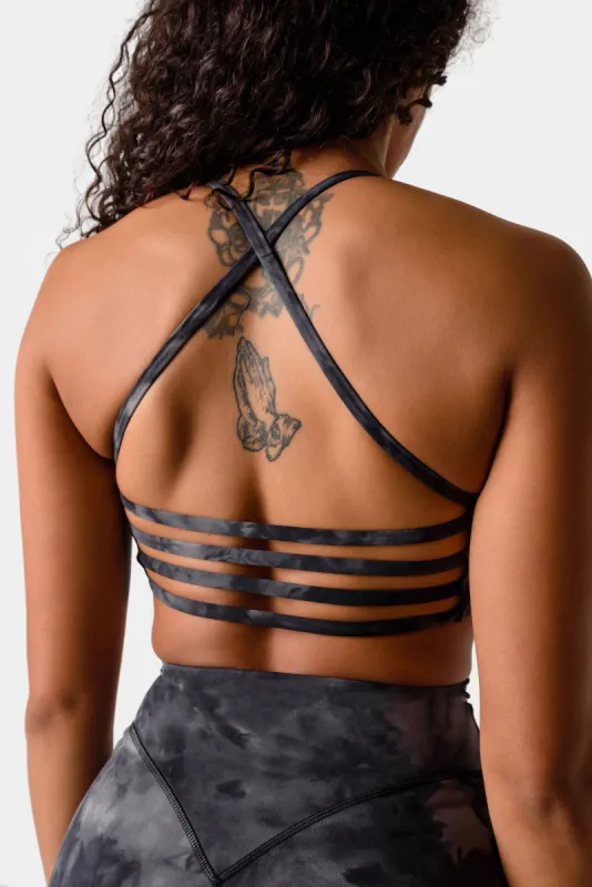 Iris Strappy Back Crop Sports Bra - Black Tie Dye sold by Kamo Fitness